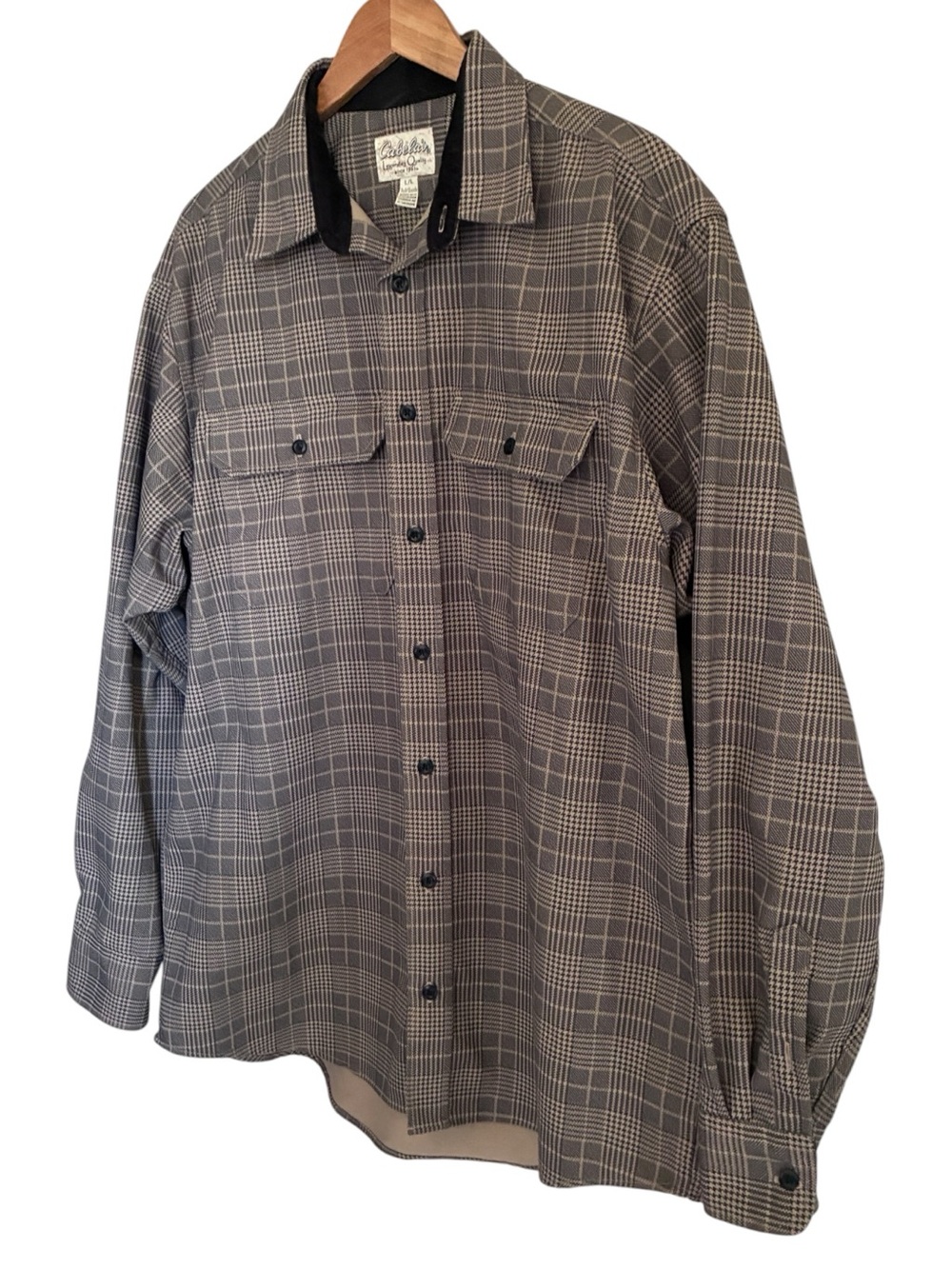 Vintage Cabela's Beige Tan Cabincore Workwear Plaid Chore Shirt Sz LT - Picture 5 of 12